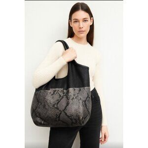 Daniella Lehavi Personals Oversized Snake Print Tote Bag Black Gray Leather